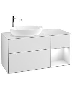 Villeroy und Boch Finion Villeroy und Boch G931GFMT 120cm, plaque de recouvrement blanc mat, Emotion, étagères laqué blanc brillant, laqué blanc mat