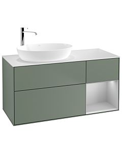 Villeroy und Boch Finion Waschtischunterschrank G931GJGM 120cm, Abdeckplatte white matt, Emotion, Regale Light grey matt lacquer, Olive Matt Lacquer