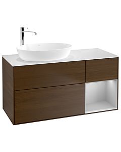 Villeroy und Boch Finion Villeroy und Boch Finion G931GJGN 120cm, cover plate white matt, Emotion, shelves light gray matt lacquer, walnut veneer