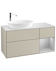 Villeroy und Boch Finion Waschtischunterschrank G931GJHH 120cm, Abdeckplatte white matt, Emotion, Regale Light grey matt lacquer, Sand Matt Lacquer