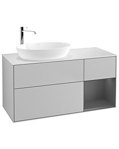 Villeroy und Boch Finion Waschtischunterschrank G931GKGJ 120cm, Abdeckplatte white matt, Emotion, Regale Anthracite matt lacquer, Light grey matt