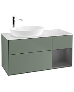 Villeroy und Boch Finion Waschtischunterschrank G931GKGM 120cm, Abdeckplatte white matt, Emotion, Regale Anthracite matt lacquer, Olive Matt Lacquer