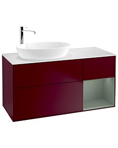 Villeroy und Boch Finion Waschtischunterschrank G931GMHB 120cm, Abdeckplatte white matt, Emotion, Regale Olive matt lacquer, Peony Matt