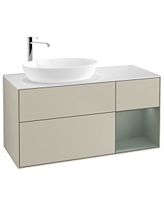 Villeroy und Boch Finion Villeroy und Boch G931GMHH 120cm, plaque de recouvrement blanc mat, Emotion, étagères laqué olive mat, Sand Matt Lacquer