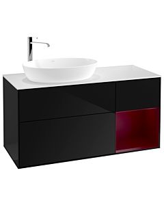 Villeroy und Boch Finion Villeroy und Boch G931HBPH 120cm, plaque de finition blanc mat, Emotion, étagères Peony laqué mat, Glossy Black Lacquer