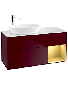 Villeroy und Boch Finion Waschtischunterschrank G931HFHB 120cm, Abdeckplatte white matt, Emotion, Regale Gold matt lacquer, Peony Matt