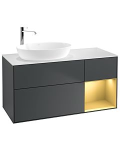 Villeroy und Boch Finion Villeroy und Boch G931HFHG 120cm, plaque de finition blanc mat, Emotion, étagères laqué or mat, Midnight Blue Matt Lacquer