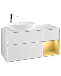 Villeroy und Boch Finion Waschtischunterschrank G931HFMT 120cm, Abdeckplatte white matt, Emotion, Regale Gold matt lacquer, White matt lacquer