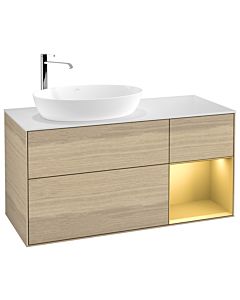 Villeroy und Boch Finion Waschtischunterschrank G931HFPC 120cm, Abdeckplatte white matt, Emotion, Regale Gold matt lacquer, Oak Veneer