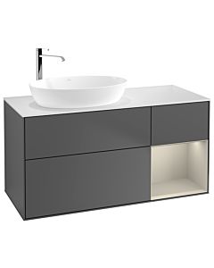 Villeroy und Boch Finion Waschtischunterschrank G931HHGK 120cm, Abdeckplatte white matt, Emotion, Regale sand matt lacquer, Anthracite matt