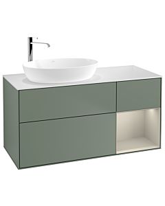 Villeroy und Boch Finion Villeroy und Boch G931HHGM 120cm, plaque de recouvrement blanc mat, Emotion, étagères laqué sable sable, Olive Matt Lacquer