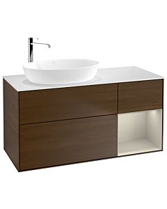 Villeroy und Boch Finion Villeroy und Boch Finion G931HHGN 120cm, cover plate white matt, Emotion, shelves sand matt lacquer, walnut veneer