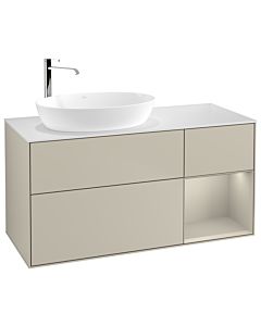 Villeroy und Boch Finion Villeroy und Boch G931HHHH 120cm, plaque de recouvrement blanc mat, Emotion, étagères sable laqué mat, Sand Matt Lacquer