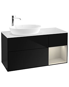 Villeroy und Boch Finion Villeroy und Boch G931HHPH 120cm, plaque de recouvrement blanc mat, Emotion, étagères sable laqué mat, Glossy Black Lacquer