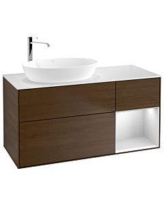 Villeroy und Boch Finion Villeroy und Boch G931MTGN 120cm, plaque de recouvrement blanc mat, Emotion, étagères laqué blanc mat, placage noyer