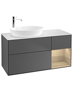 Villeroy und Boch Finion Waschtischunterschrank G931PCGK 120cm, Abdeckplatte white matt, Emotion, Regale Oak Veneer, Anthracite matt