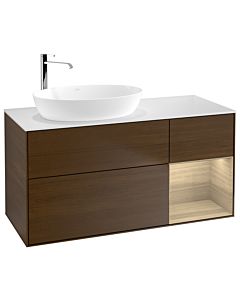 Villeroy und Boch Finion Waschtischunterschrank G931PCGN 120cm, Abdeckplatte white matt, Emotion, Regale Oak Veneer, Walnut veneer
