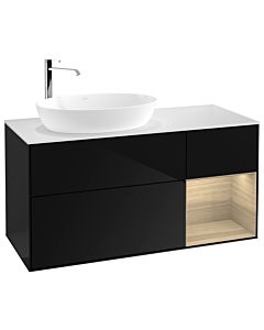Villeroy und Boch Finion Waschtischunterschrank G931PCPH 120cm, Abdeckplatte white matt, Emotion, Regale Oak Veneer, Glossy Black Lacquer