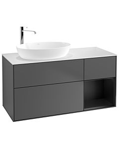 Villeroy und Boch Finion Waschtischunterschrank G931PDGK 120cm, Abdeckplatte white matt, Emotion, Regale Black matt lacquer, Anthracite matt