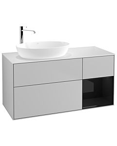 Villeroy und Boch Finion Waschtischunterschrank G931PHGJ 120cm, Abdeckplatte white matt, Emotion, Regale Glossy black lacquer, Light grey matt