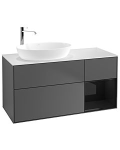 Villeroy und Boch Finion Waschtischunterschrank G931PHGK 120cm, Abdeckplatte white matt, Emotion, Regale Glossy black lacquer, Anthracite matt