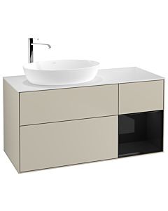 Villeroy und Boch Finion Waschtischunterschrank G931PHHH 120cm, Abdeckplatte white matt, Emotion, Regale Glossy black lacquer, Sand Matt Lacquer