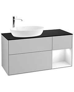 Villeroy und Boch Finion Villeroy und Boch G932GFGJ 120cm, couvercle noir mat, Emotion, étagères Laque blanc brillant, Gris clair mat