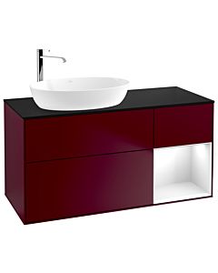 Villeroy und Boch Finion Villeroy und Boch G932GFHB 120cm, plaque de recouvrement noir mat, Emotion, étagères Laque blanc brillant, Peony Matt