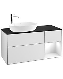 Villeroy und Boch Finion Villeroy und Boch G932GFMT 120cm, plaque de finition noir mat, Emotion, étagères laqué blanc brillant, laqué blanc mat