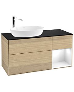 Villeroy und Boch Finion Waschtischunterschrank G932GFPC 120cm, Abdeckplatte black matt, Emotion, Regale Glossy white lacquer, Oak Veneer