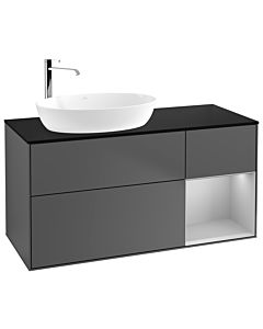 Villeroy und Boch Finion Waschtischunterschrank G932GJGK 120cm, Abdeckplatte black matt, Emotion, Regale Light grey matt lacquer, Anthracite matt