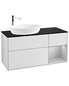 Villeroy und Boch Finion Waschtischunterschrank G932GJMT 120cm, Abdeckplatte black matt, Emotion, Regale Light grey matt lacquer, White matt lacquer