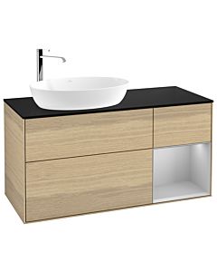 Villeroy und Boch Finion Waschtischunterschrank G932GJPC 120cm, Abdeckplatte black matt, Emotion, Regale Light grey matt lacquer, Oak Veneer