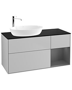 Villeroy und Boch Finion Waschtischunterschrank G932GKGJ 120cm, Abdeckplatte black matt, Emotion, Regale Anthracite matt lacquer, Light grey matt