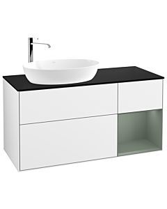 Villeroy und Boch Finion Villeroy und Boch G932GMGF 120cm, plaque de recouvrement noir mat, Emotion, étagères laqué olive mat, laqué blanc brillant