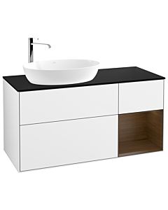 Villeroy und Boch Finion G932GNGF 120cm, plaque de recouvrement noir mat, Emotion, étagères Walnut Veneer , laqué blanc brillant