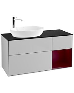 Villeroy und Boch Finion Waschtischunterschrank G932HBGJ 120cm, Abdeckplatte black matt, Emotion, Regale Peony matt lacquer, Light grey matt