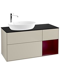Villeroy und Boch Finion Waschtischunterschrank G932HBHH 120cm, Abdeckplatte black matt, Emotion, Regale Peony matt lacquer, Sand Matt Lacquer