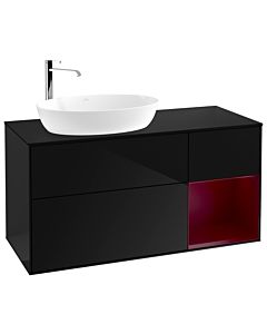 Villeroy und Boch Finion Waschtischunterschrank G932HBPH 120cm, Abdeckplatte black matt, Emotion, Regale Peony matt lacquer, Glossy Black Lacquer