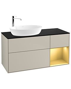 Villeroy und Boch Finion Villeroy und Boch G932HFHH 120cm, plaque de recouvrement noir mat, Emotion, étagères laqué mat or, Sand Matt Lacquer