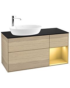 Villeroy und Boch Finion Villeroy und Boch G932HFPC 120cm, plaque de recouvrement noir mat, Emotion, étagères laqué mat or, Oak Veneer