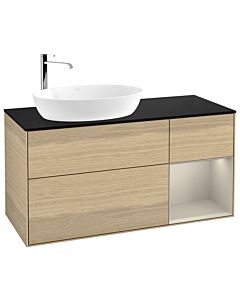 Villeroy und Boch Finion Waschtischunterschrank G932HHPC 120cm, Abdeckplatte black matt, Emotion, Regale sand matt lacquer, Oak Veneer