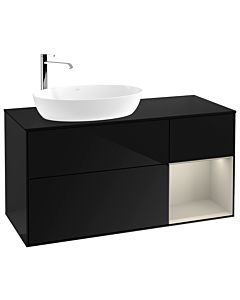 Villeroy und Boch Finion Waschtischunterschrank G932HHPH 120cm, Abdeckplatte black matt, Emotion, Regale sand matt lacquer, Glossy Black Lacquer