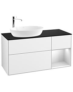 Villeroy und Boch Finion Waschtischunterschrank G932MTGF 120cm, Abdeckplatte black matt, Emotion, Regale White matt lacquer, Glossy white lacquer