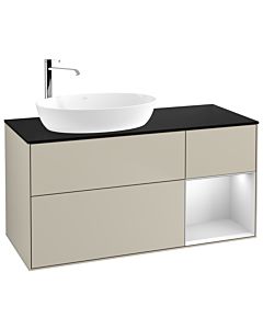 Villeroy und Boch Finion Villeroy und Boch G932MTHH 120cm, plaque de finition noir mat, Emotion, étagères laqué blanc mat, Sand Matt Lacquer