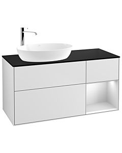 Villeroy und Boch Finion Villeroy und Boch G932MTMT 120cm, plaque de recouvrement noir mat, Emotion, étagères laqué blanc mat, laqué blanc mat