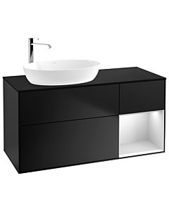 Villeroy und Boch Finion Villeroy und Boch G932MTPD 120cm, plaque de recouvrement noir mat, Emotion, étagères laqué blanc mat, laqué noir mat