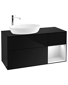 Villeroy und Boch Finion G932MTPH 120cm, plaque de recouvrement noire mate, Emotion, étagères Glossy Black Lacquer blanc mat, Glossy Black Lacquer