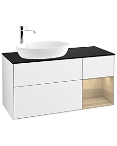 Villeroy und Boch Finion G932PCGF 120cm, plaque de finition noire mate, Emotion, étagères Oak Veneer , laqué blanc brillant
