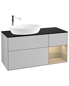 Villeroy und Boch Finion Waschtischunterschrank G932PCGJ 120cm, Abdeckplatte black matt, Emotion, Regale Oak Veneer, Light grey matt